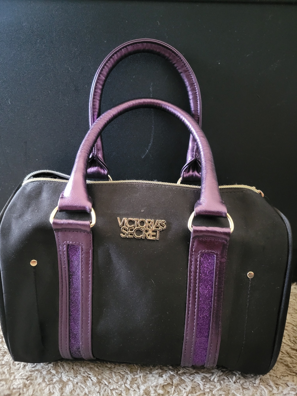 Victoria's Secret Black and Purple Satchel Tote